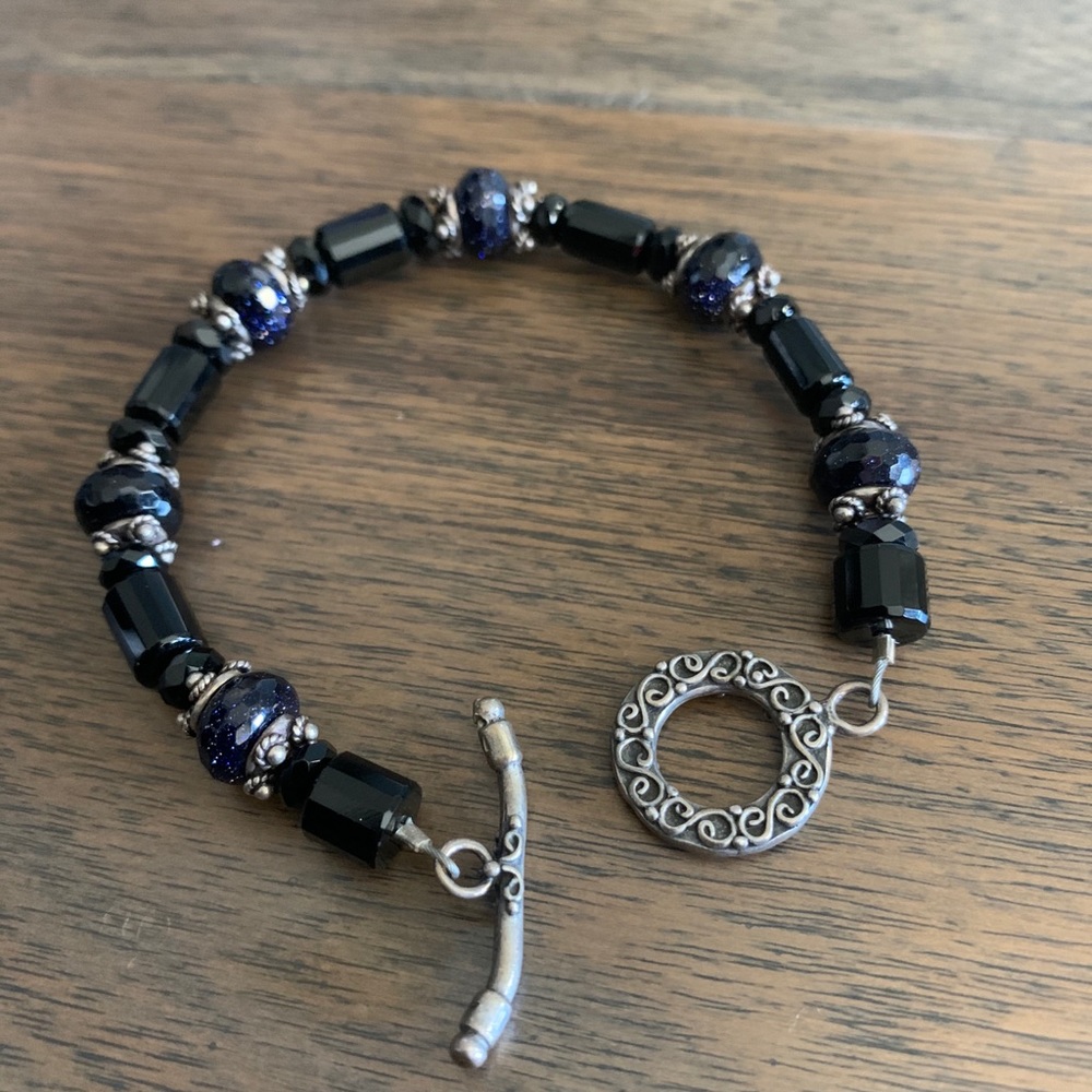 Black Beaded Bracelet with Sterling Silver
